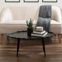 Kate and Laurel Alessia Modern Oval Coffee Table; 34 x 20 x 15; Black; Metal Living Room Table for Storage and Display with Antique Deckled Edge Detailing