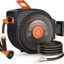Mars Villa Retractable Garden Water Hose Reel for Outside, 1/2 IN x 65 FT | Auto-Rewind & Any Length Lock, 180° Swivel Bracket, Wall Mounted, Slow Return, 10 Spray Patterns, UV-Resistant