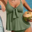 Aleumdr Women's Bathing Suit Tankinis Ruched Tummy Control Bathing Suit Two Piece Modest High Waisted Swimwears Green X-Large