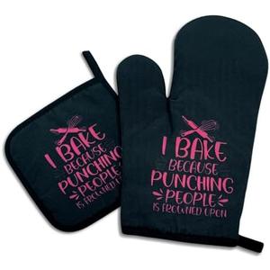 I Bake Because Punching People is Frowned Upon,Funny Oven Mitts and Pot Holders,Silicone Non-Slip Oven Mitts,Bake Lover Gift,Chef Gift,Housewarming Gift Ideas