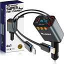 [2025 Compact] Bluetooth 5.3 Car Adapter, FM Transmitter Bluetooth Car Charger, 4 in 1 Retractable Car Charger for Phone, USB C Fast Charging Adapter for RV SUV Truck, iPhone 17/16/15/14