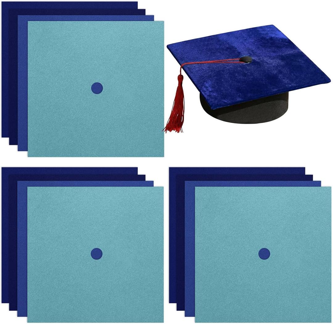 12 Sheets Graduation Cap Fabric Topper Decoration, 10 x 10 Inch Velvet Grad Cap Cover Blank Decorative Velvet Fabric for Graduation Hat Craft DIY Non Adhesive (Blue Series)