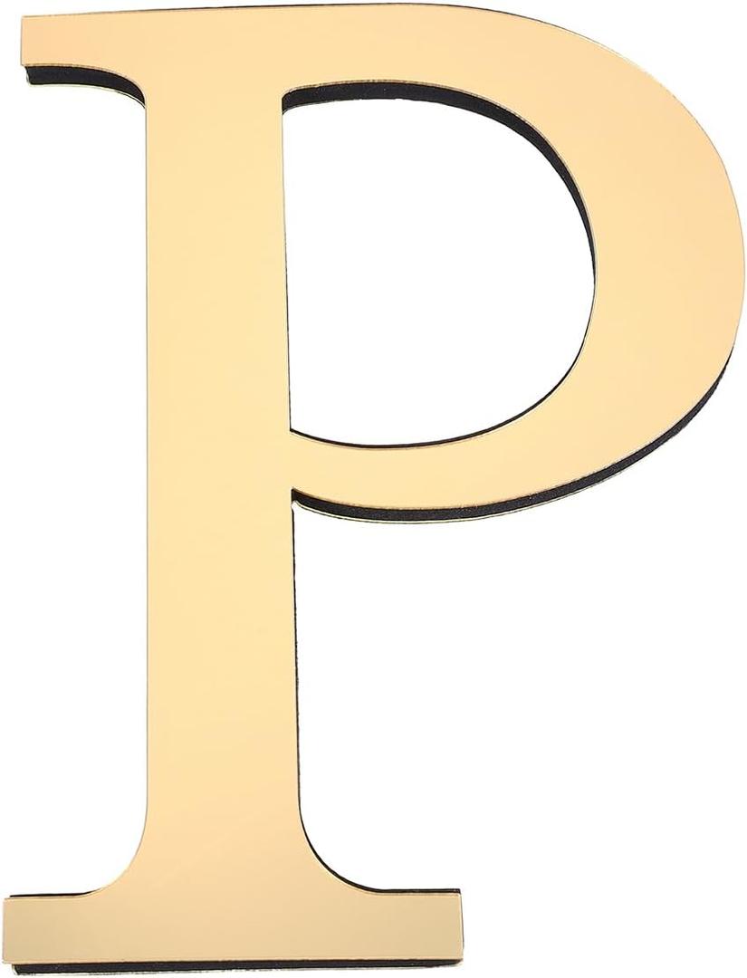 PATIKIL 7.87 Inch 3D Acrylic Alphabet Mirror Wall Stickers Letter P Self-Adhesive Home Decor Letter Sign Art Sticker Decal for DIY Home Decoration Light Gold