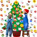Felt Christmas Tree for Toddlers, 3.2ft Animal Theme Felt DIY Tree for Kids Wall with Lights + 33 Ornaments (Include 25 animals), Indoor Christmas Wall Hanging Decor, Kids Gifts Parties Activities