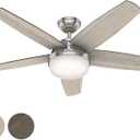Hunter Fan 52 inch Contemporary Brushed Nickel Indoor Ceiling Fan with Light Kit and Remote Control, Brushed Nickel 