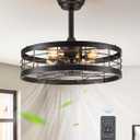 LEDIARY 20 inch Fandelier Caged Ceiling Fan with Light, Bladeless Ceiling Fan with Remote, Farmhouse Fan Lights Ceiling Fixtures for Kitchen, Bedroom, Outdoor(6 Speed, Timing)-Black