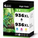 936XL (936e) Ink Cartridges Combo Pack Replacement for HP 936 e XL for OfficeJet 9122e Pro 9125e 9130e 9135e 9120b 9120e 9128 9128e 9110b 9110e 9130 9130b 9135 for HP936 Black Cyan Magenta Yellow