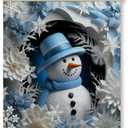 Qykwz Aqua Blue Christmas Snowman Canvas Wall Art Poster 12x16 Inch, Blue Snowman Wall Decor, Pastel Xmas Snowflake Winter Holiday Wall Decor Canvas Prints for Home Bedroom Living Room (color_15)