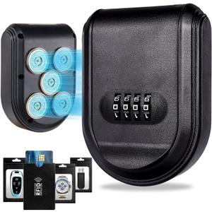 Magnetic Key Box for Under Car, Waterproof Outdoor Magnetic Key Holder with 5 Strong Magnets and Resettable Combination Lock for Vehicle or Home Use