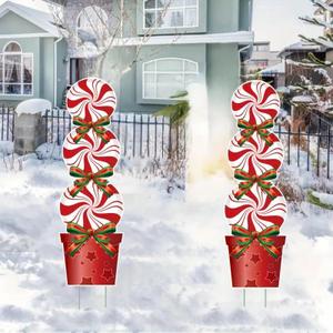 Christmas Yard Sign Set - Large Peppermint Candy Cane Yard Decorations with Stakes - Waterproof Outdoor Christmas Lawn Decor for Winter Holiday Party, Front Yard, Garden Pathway, Holiday Decor Accessories for Xmas Display