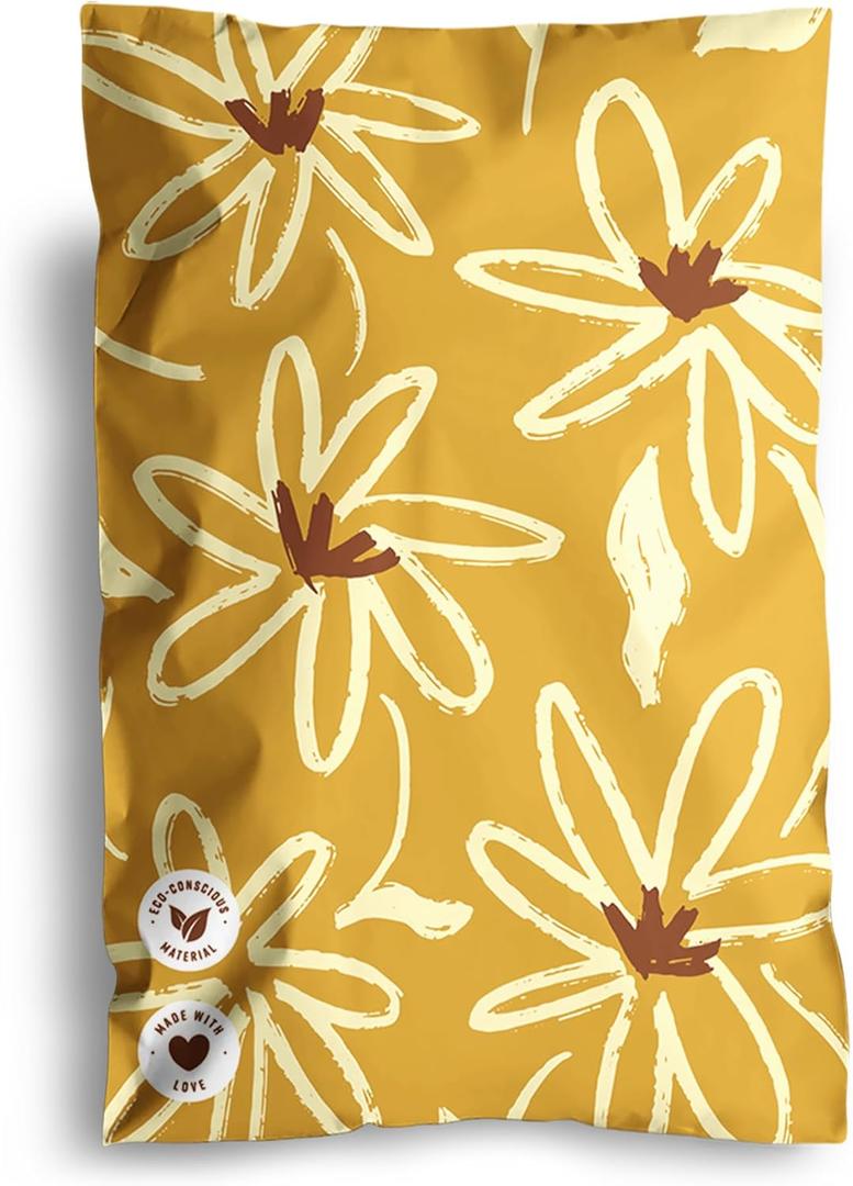 Poly Mailers 6x9-25 Pack Biodegradable Shipping Bags for Stationery and Small Accessories - Impack Self-Seal Waterproof Thick Mailing Envelope for Small Items - Golden Pencil Floral