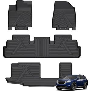 ANBINGO® Floor Mats for 2022-2025 Pathfinder 8 Seat / QX60 7 Seat Waterproof Car Mats All Weather Mats Automotive Floor Liners Front& Rear& 3rd Row Full Set Black