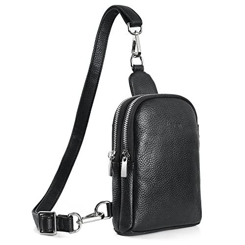 Black Genuine Leather Fanny Packs for Women, befen Small Leather Crossbody Sling Bags, Mini Backpack Purse Fanny Pack Belt Bag Fashionable for Women Adult Walking