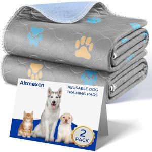 Aitmexcn Washable Puppy Dog Pee Pad, 2PCS 100% Waterproof Whelping Training Mat for Puppy/Senior Dog, Fast Drying Reusable Puppy Pads for Indoor, Outdoor and Car Travel- 18x24'' Llight Gray