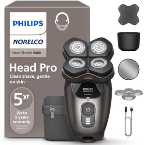 Philips Norelco Head Shaver Pro 9000 Series - Skull Shaver for Men and Women, 360° Flexing Head & ComfortCut Blades for Clean Shave, Gentle on Skin, Model HS9980/40