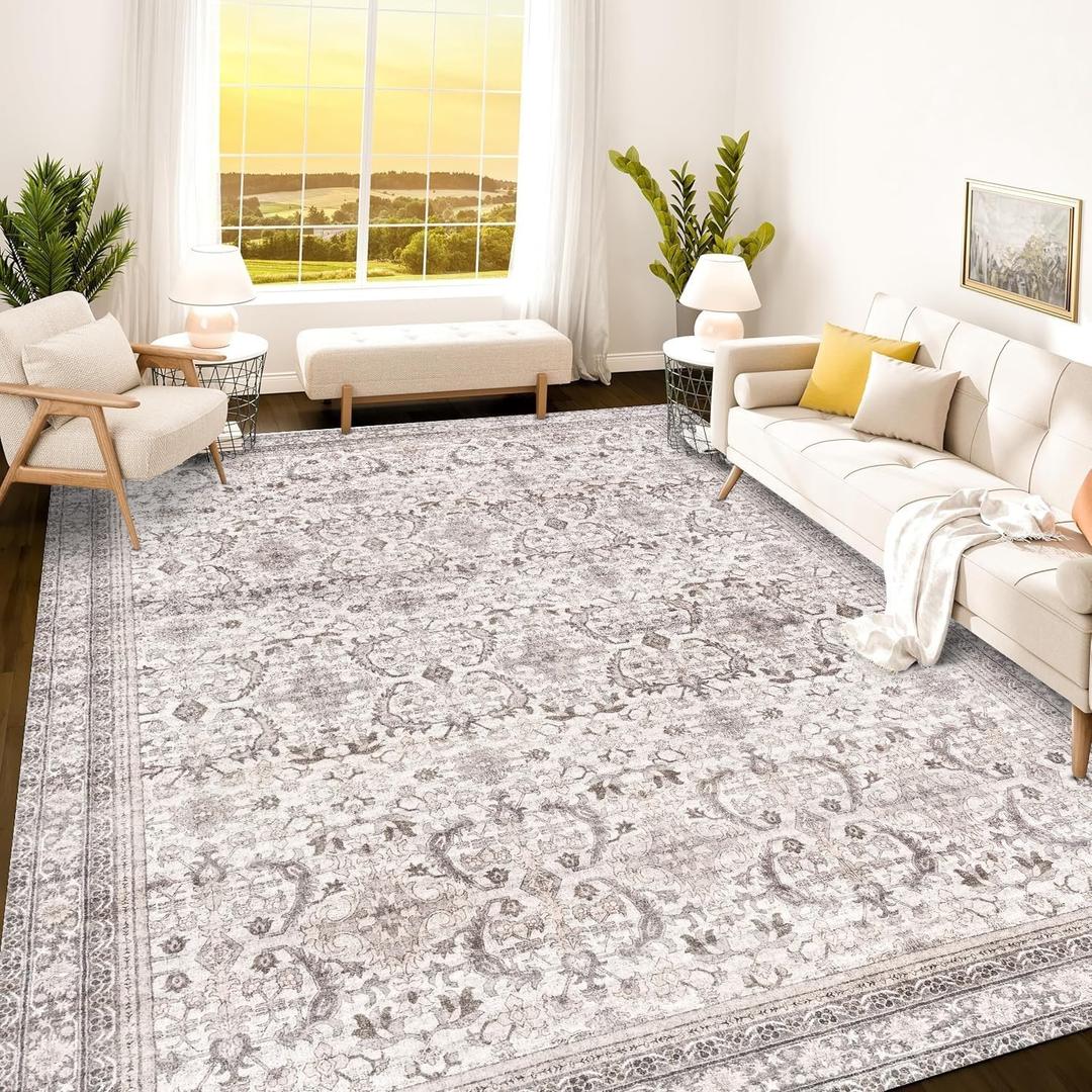 Istana Area Rugs 8x10 - Beige Grey/Light Cream Area Rug - Foldable Stain Resistant 8 x 10 Rug for Bedroom - Washable Area Rugs 8x10 - Farmhouse Rugs for Living Room