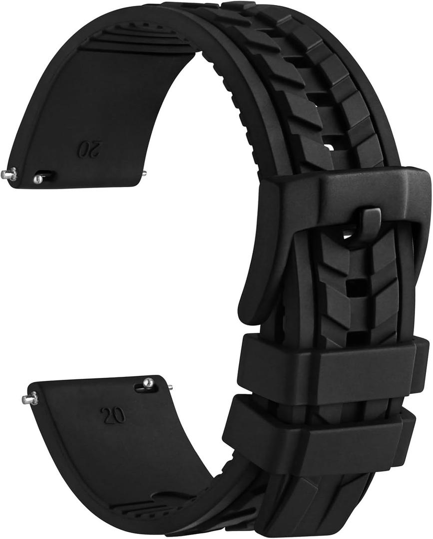 WOCCI Watch Bands, FKM Rubber (Not Silicone), Replacement Straps for Men and Women, Quick Release, Compatible Watch Lug Width 20mm 22mm (Black (Black Buckle))