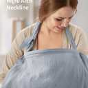 Blissful Diary Muslin Nursing Cover for Breastfeeding, Breathable Breastfeeding Cover up with Arch Neckline for Women, Nursing Apron(Light Blue)