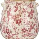 Ceramic Scroll Planter 6.5 Inch Chinoiserie Floral Vase with Drainage Holes Vintage Flower Vase Flower Pot Rustic Ceramic Pots for Indoor Plants Garden Home Bookshelf Decor(Retro Pink)
