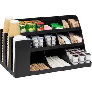 Mind Reader Extra Large Cup and Condiment Station, Countertop Organizer, Coffee Bar, Kitchen, Stirrers, 24"L x 11.5"W x 12.5"H, Black