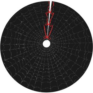 Halloween Spider Web Black White 36 Inch Christmas Tree Skirt Round Winter Snow Suitable for Christmas Xmas Halloween Holiday Party Decor Decoration Occasion