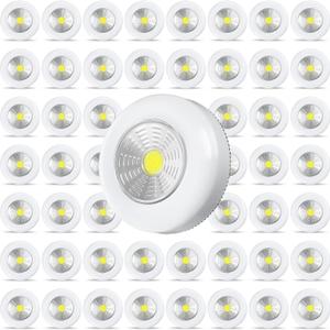 Macarrie 50 Pcs Push Tap Light 2.68" Mini Night Touch LED Puck Lamp Wireless Portable Under Cabinet 60 Lumens Battery Operated Stick on Lights for Counter Wall Closet Kitchen (White)