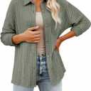SHEWIN Womens Ribbed Knit Shacket Jacket Casual Long Sleeve Button Down Shirts Loose Sweater Tops Dressy Blouses with Pocket (Large, Mist Green)
