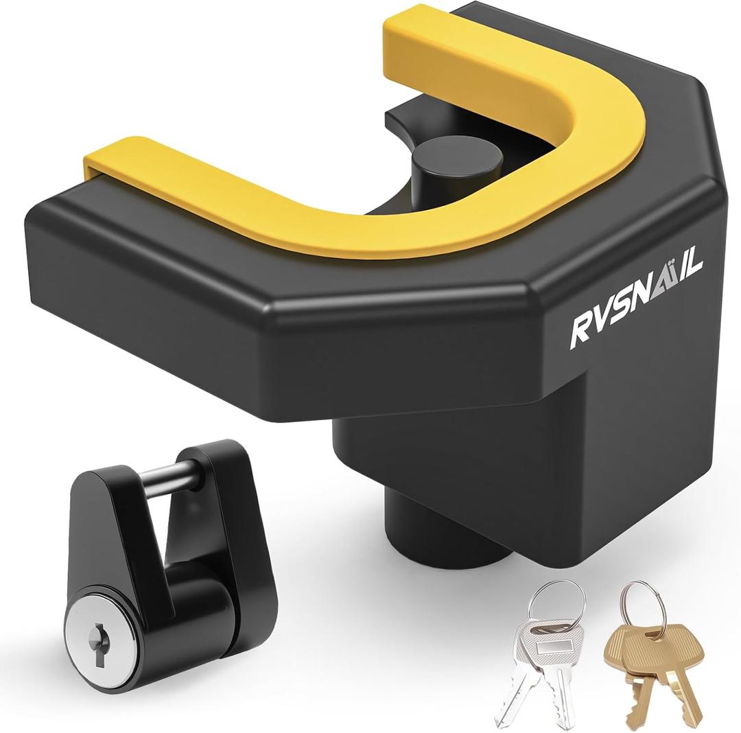 Trailer Hitch Locks Kit - Heavy-Duty Hitch Lock for 2" Couplers with Straight Lips, Anti-Theft Steel Core Lock with Keys for RV, Camper, Trailer, Boat, Caravan