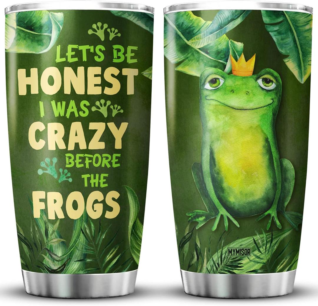 Frog Tumbler Cute Drinking Cup 20oz Lets Be Honest I Was Crazy Before The Frogs Stainless Steel Mug Funny Animal Lover Gifts For Women Tropical Green Leaves Vaccum Tumblers