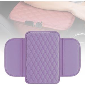 Car Center Console Cover, Universal Microfiber Leather Car Armrest Cover Cushion, Vehicle Seat Box Cushion Protector with 2 Storage Bagsfor Most Vehicles (Purple)