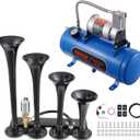 VEVOR 4 Trumpet Air Horn Kit, 150dB Train Horns for Pickup Trucks, 12V 120 psi Air Compressor 1.6 Gal/6 L Tank with Gauge for Any 12V Vehicle Car Truck Train Van Boat (Upgrade)