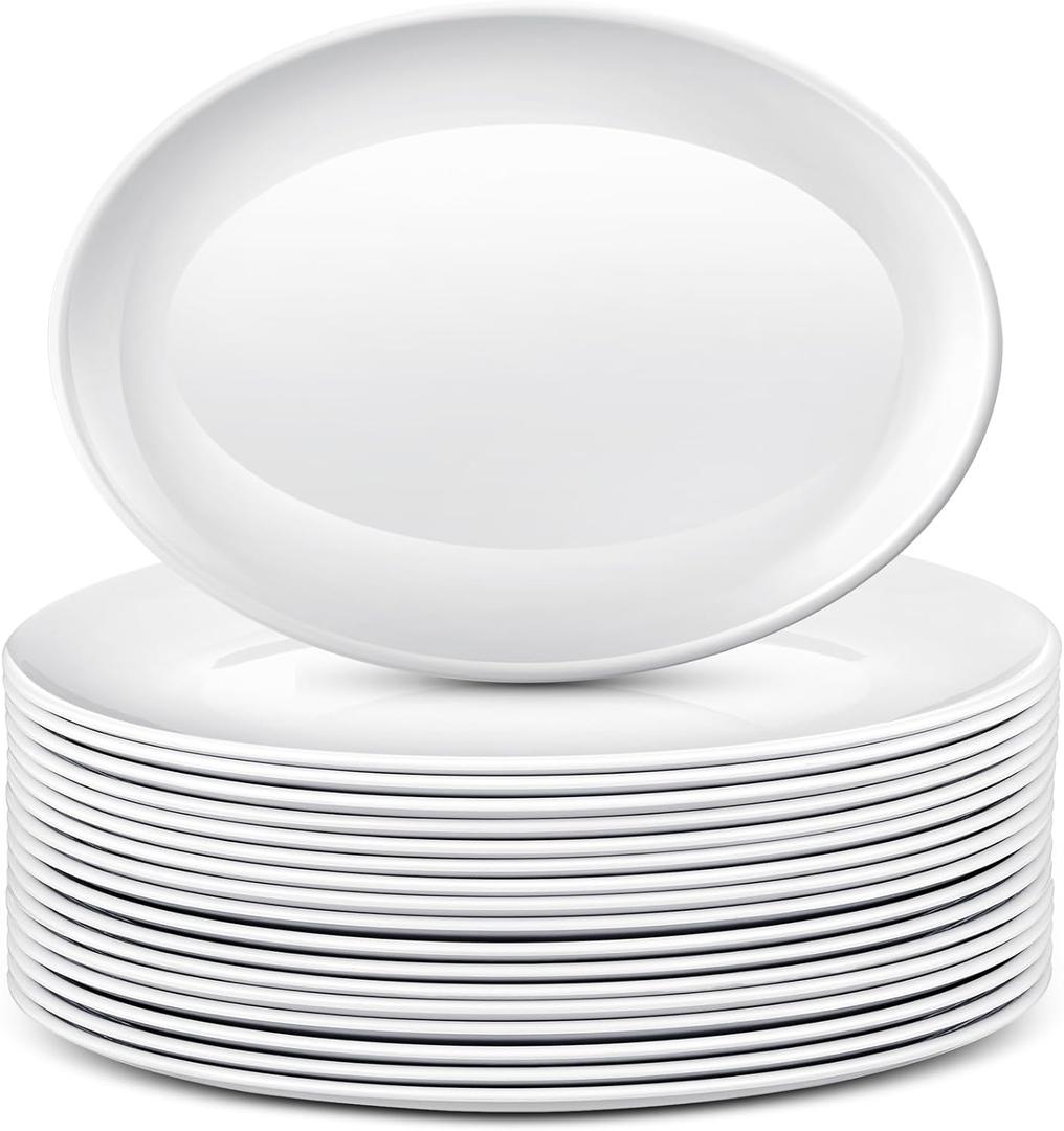 Dandat 24 Pcs Large Serving Platters Oval Trays White Plates Serving Dish for Wedding Party Restaurant Home Steak, Taco, Sushi, Appetizer, Cake (14 Inch)