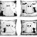 OBSEDE Fall Pillow Covers 18x18 Set of 4, Black Cat Cute Ghost Harvest Cushion Cases Inserts for Sofa Couch Bed Home Decor Thanksgiving Farmhouse Decorations, Single-Sided Print