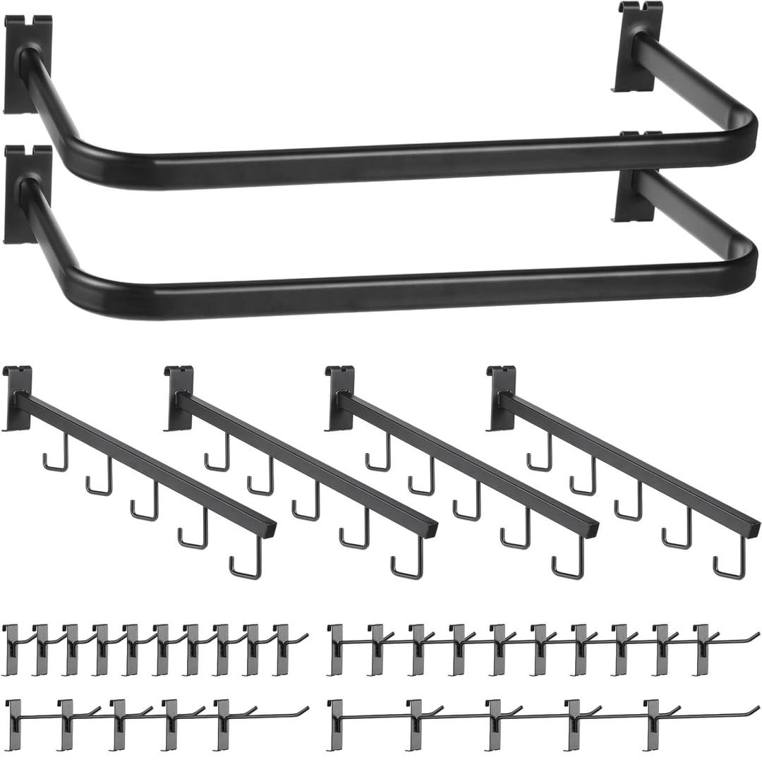 Kigley 36 Pcs Black Metal Gridwall Hooks Accessories Set Includes 2 Pcs U Shaped Gridwall Clothing Display Rail 4 Pcs Waterfall Hanger 30 Pcs Hook Accessory for Retail Display Home Use