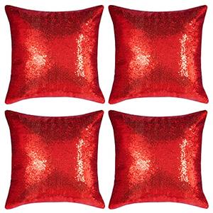 Miayon Red Square Sequin Decorative Throw Pillow Covers Cushion Case for Chair Couch Bed Sofa Bedroom Living Room Wedding Home Decor (18"x18",4 Pack)