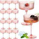 Jingmore 12 Pcs Ribbed Martini Glasses 10 oz Disposable Plastic Vintage Ribbed Coupe Glasses with Gold Rim Glitter Cocktail Unbreakable Dessert Parfait Glassware for Wedding Party Supplies (Pink)
