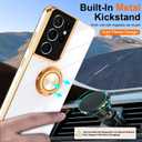 Gritup for Samsung Galaxy S21 Ultra Case: with 2Pcs Screen Protector, 360 Rotation Ring Holder Magnetic Kickstand Plating Gold Edge Soft TPU Shockproof Protective Cover for S21 Ultra, White