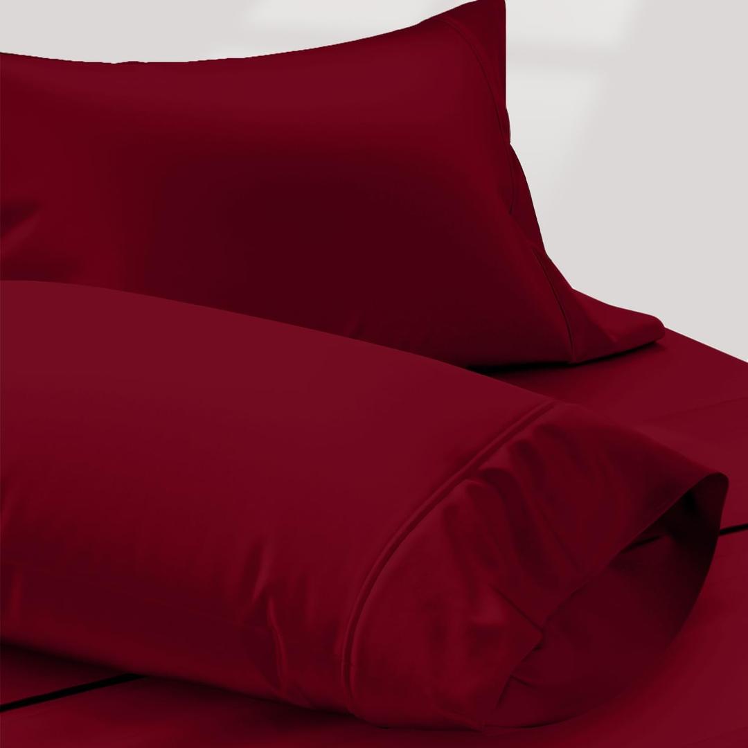 TEXAS LINEN CO. 100% Egyptian Cotton Pillow Cases King Size Set of 2 - Luxury 1200 Series Sateen Pillow Covers (Burgundy), Soft & Breathable 5 Star Hotel-Quality Pillowcases, Fits King Size Pillows