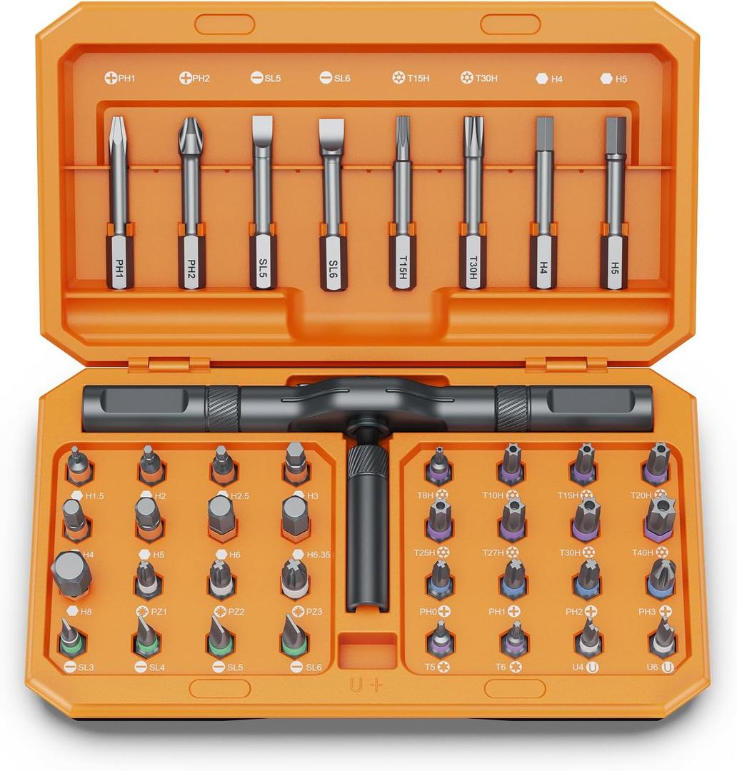 Bomivoi 42 in 1 Magnetic Screwdriver Set, DIY Ratchet Screwdriver Set, Multi Bit Magnetic Drive Set with Detachable Ratchet Handle, Portable Compact Repair Tool Kit for Home Furniture Computer Bicycle (Orange)