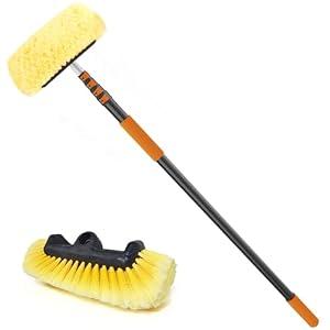 SISUPASSIE Car Wash Brush, 12FT Telescopic Car Wash Brush with Long Handle, 12-Inch Soft Bristle Car Cleaning Brush for Cleaning Car, RV, Truck, Boat, Solar Panels