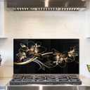 fzxwyishu Tempered Glass Kitchen Backsplash, Stove Back Top Cover, Splashback Tile,Magnolia flowers Kitchen Sink Cover Splash Guard, Home Kitchen Decor (Art Deco 3, 30"x16"(76.2x40.64cm))