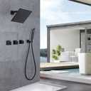 3 Handles Tub Shower Faucet Matte Black Shower System Set with High Flow Rain Shower Head and Handheld Spray Combo, Wall Mount Shower Trim Kit with Valve