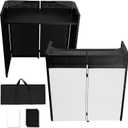 Neoaider DJ Booth Table Station w/2 Storage Triangular Panel, DJ Facade Booth with Black & White Scrims, Detachable DJ Table, Carrying Bag, Foldable Metal Frame DJ Booth Panel for Show, Wedding, Clubs, 40x20 with Triangular Panel