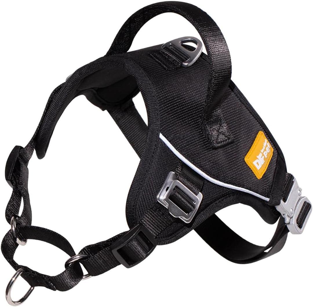 DF No Pull Step-in Martingale Dog Harness, Help Stop Pulling & Choking, Reflective & Adjustable, Front Clip Harness with Lift Handle, Tactical Silent Metal Buckle, Black, 1", Front Chest 14.4"-18.0"