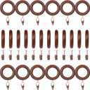 24 Pack Wooden Curtain Rod Rings with Drapery Clips Farmhouse Beech Wood Drapes Rings 1.5 Inch Interior Diameter Rustic for 1.1 Inch Curtain Rod Pole (Retro Brown, Inner Dia 1.5 in)