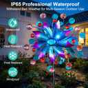 360Solar Wind Spinner with Lights Blue Metal Garden Outdoor Decor Yard Lawn Art Decor for Patio Kinetic Windmills Unique Gifts for Friends and Family 60.63'' H x 13.38'' Dia