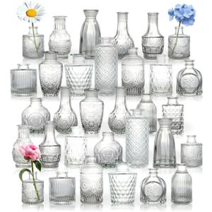 Saage 32-Piece Bud Vases Set, Vintage Clear Glass Vases for Centerpieces, Elegant Wedding & Home Decor, Small Flower Vases Bulk, Mini Table Decoration