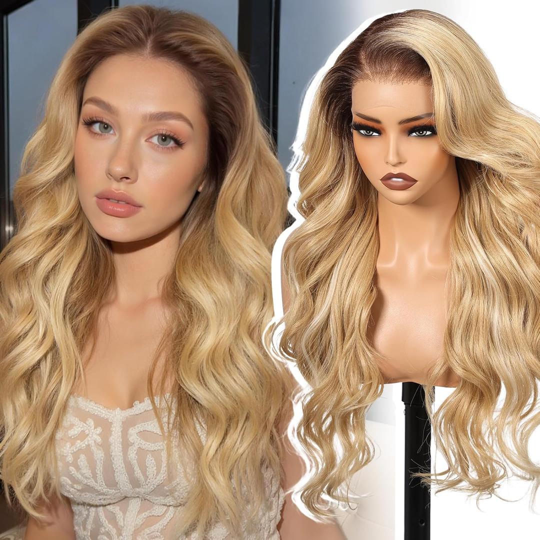 Ombre Blonde Synthetic Lace Front Wig,136 Curly Meshless Glueless Wigs for Women Daily Use 26IN#TT6/251001