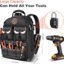 LOKASS Tool Backpack Heavy Duty with Molded Bottom, 1680D 56-Pocket Tool Bag Organizer with Laptop Compartment & Combination Lock, Durable Water-Resistant Electrician & HVAC Tool Backpack - Black