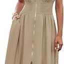 GRACE KARIN Womens Summer Casual Dress, Business Office Work Dresses, Cap Sleeve Zipper Front Flowy Midi Dress with Pockets, M
